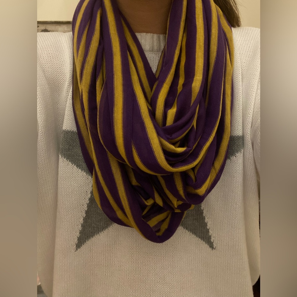 Purple and gold striped scarf